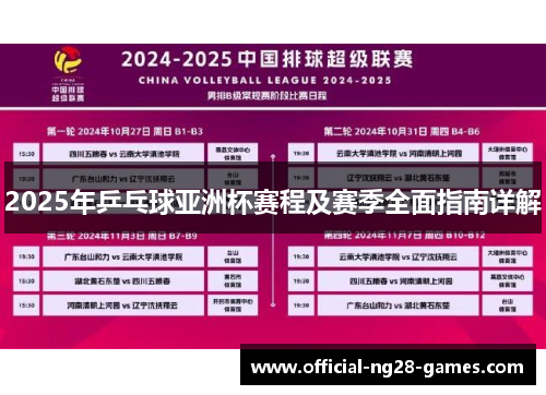 2025年乒乓球亚洲杯赛程及赛季全面指南详解